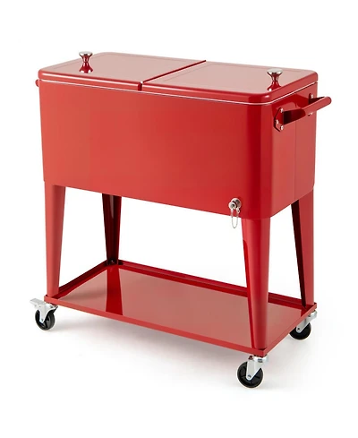 Sugift Portable Patio Cooler with Bottom Storage Shelf and Bottle Opener