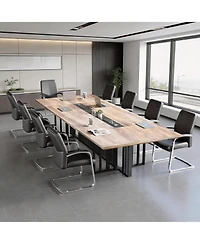 Logicfox Conference Table with Wireless Charging - 2" Thick Top and Metal Grid Base 2 Built-in Power Outlets and Usb