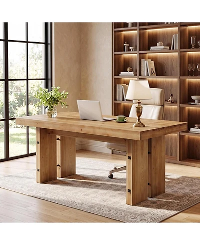 Tribesigns Executive Desk, Solid Wood Computer Desk with Large Tabletop, Farmhouse Writing Conference Table Workstation for Home Office