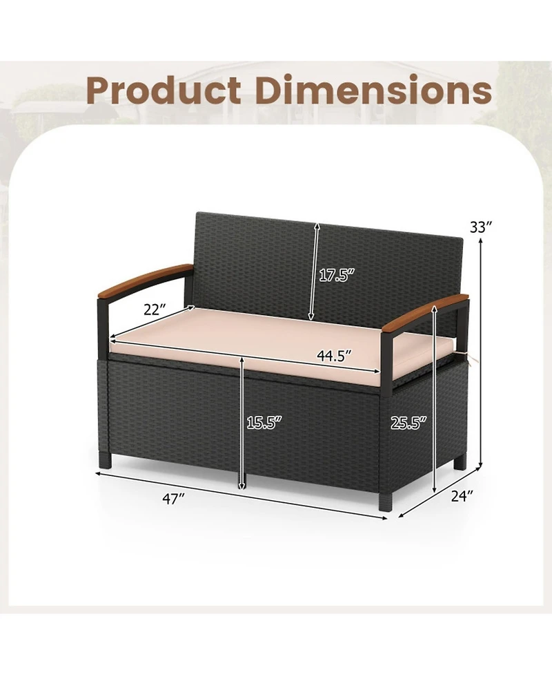Sugift 46-Gallon Outdoor Storage Bench Deck Box Patio Furniture with Cushion