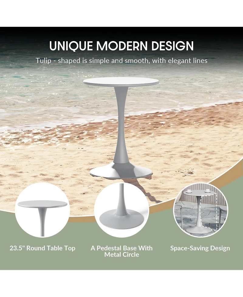 23.5" Round Outdoor Indoor Metal Cocktail Dining Table