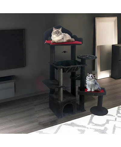 Streamdale Furniture 58in Gothic Multi-Level Cat Tree with Scratching Posts and Cave