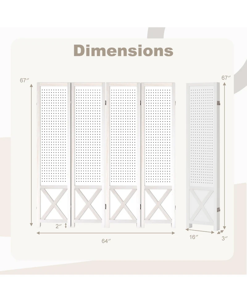 Slickblue 4-Panel Folding Room Divider with Pegboard Design