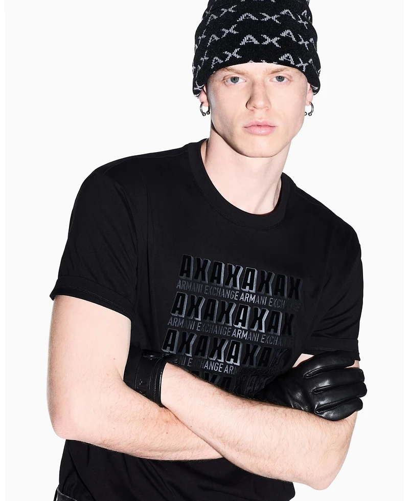 A|X Armani Exchange Men's Viscose All Over Logo Beanie Hat
