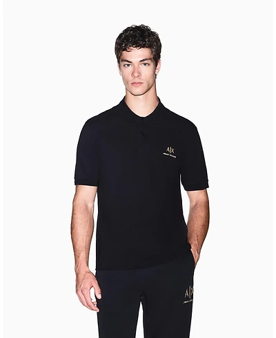 A|X Armani Exchange Men's Black And Gold Short Sleeves Pique Polo Shirt