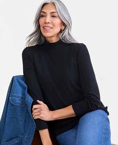 Style & Co Women's Cotton Mock-Neck Long-Sleeve Tee, Created for Macy's