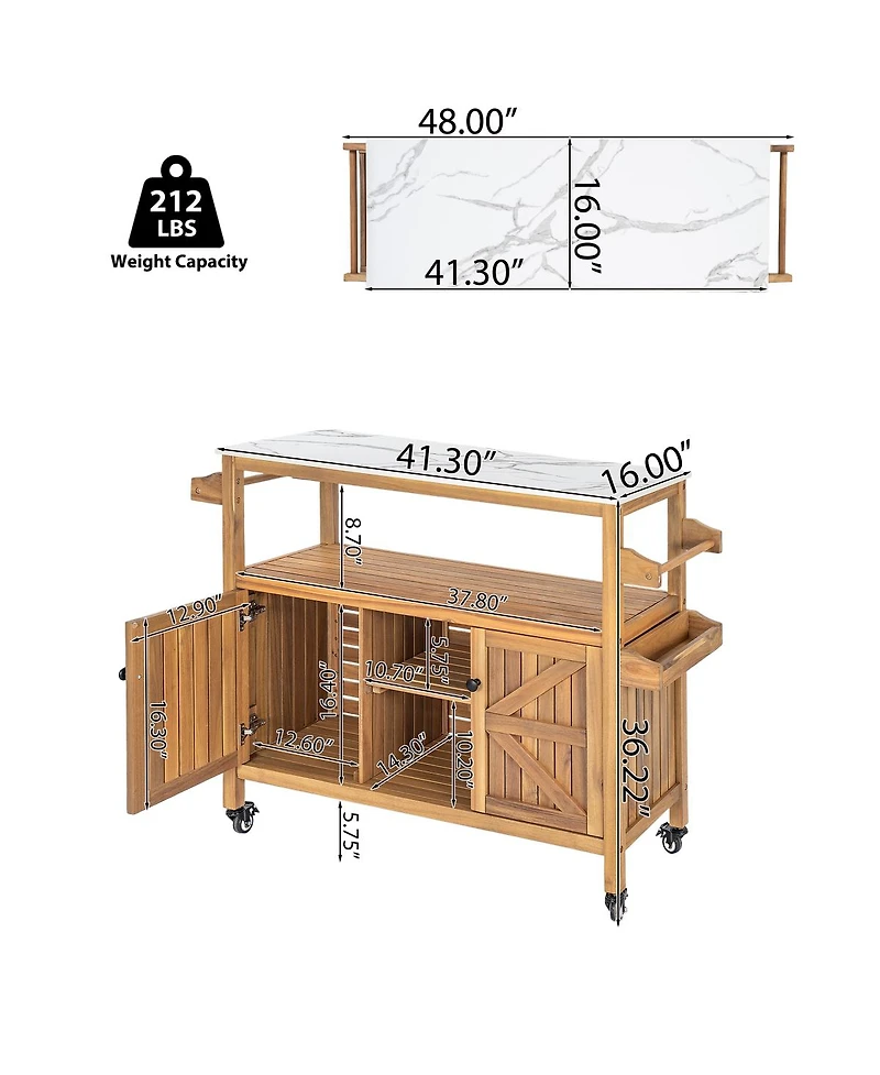 Streamdale Furniture Outdoor Patio Acacia Wood Bar Cart Finish Set of 1