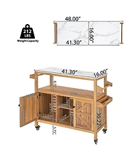Streamdale Furniture Outdoor Patio Acacia Wood Bar Cart Finish Set of 1