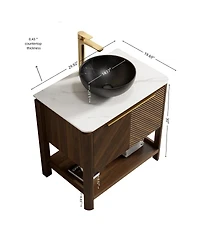Sillysis 30" Modern Bathroom Vanity with Vessel Sink, Sintered Stone Countertop, Soft Close Solid Wood 3D Doors, Open Shelf Storage