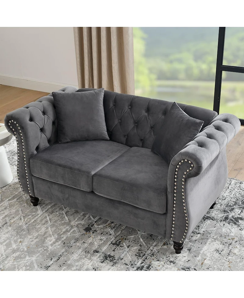 Streamdale Velvet Chesterfield 2-Seater Sofa with Tufted Rolled Arms