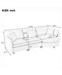 Streamdale Furniture 107'' 3-Piece Chenille Sectional Sofa with Curved Chaise and 3 Pillows