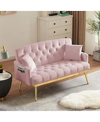 Streamdale Furniture Tufted Velvet Sofa with Metal Legs and 2 Pillows for Small Spaces