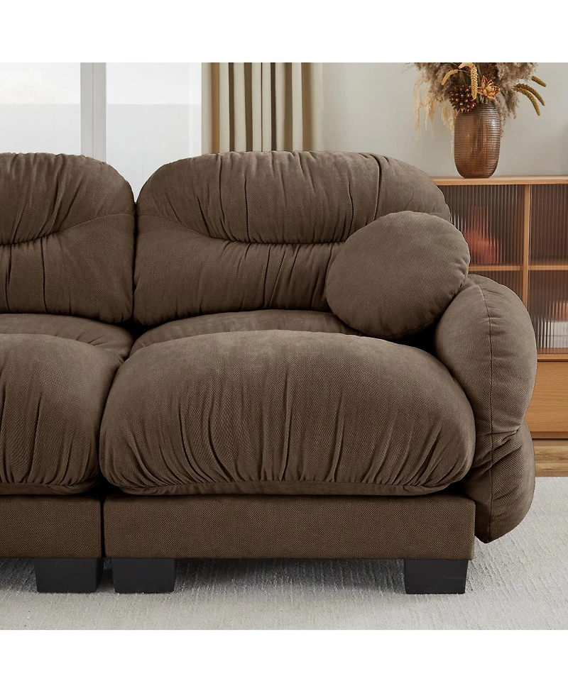 Streamdale Furniture Pleated Chenille 2-Seater Modular Sofa with 2 Ottomans and Pillows