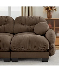 Streamdale Furniture Pleated Chenille 2-Seater Modular Sofa with 2 Ottomans and Pillows