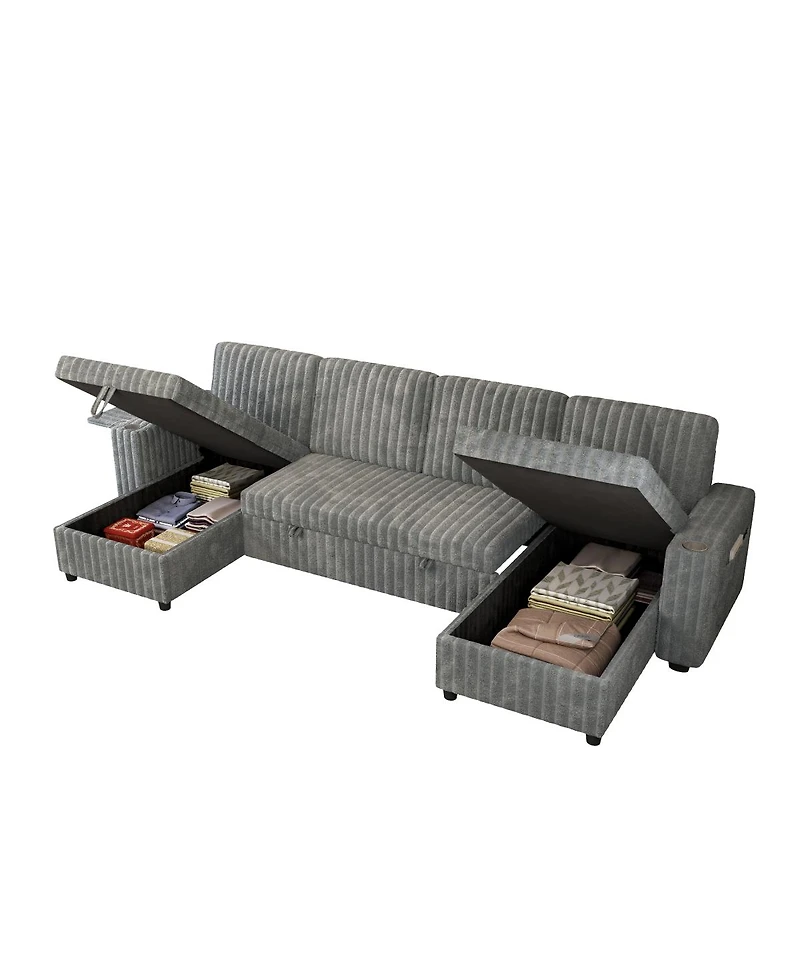 Streamdale Furniture 122'' U-Shaped Pull-Out Sleeper Sofa with Double Storage Chaise