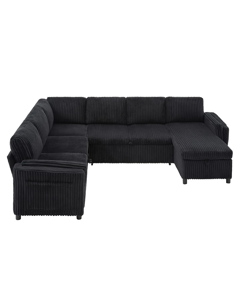 Streamdale Furniture 111'' U-Shaped Convertible Pull-Out Sofa Bed with Storage and Usb