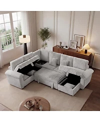 Streamdale Furniture 103'' U-Shaped Corduroy Sectional Sofa with Storage Pull-Out Bed and Usb Port