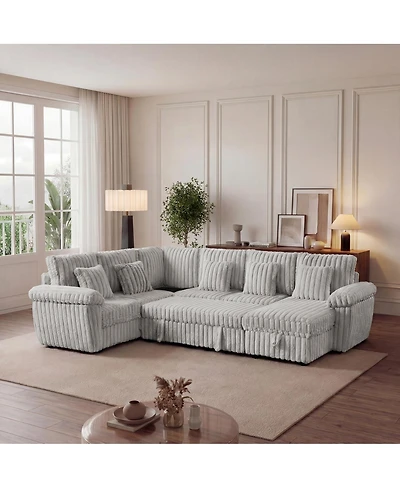 Streamdale Furniture 103'' U-Shaped Corduroy Sectional Sofa with Storage Pull-Out Bed and Usb Port