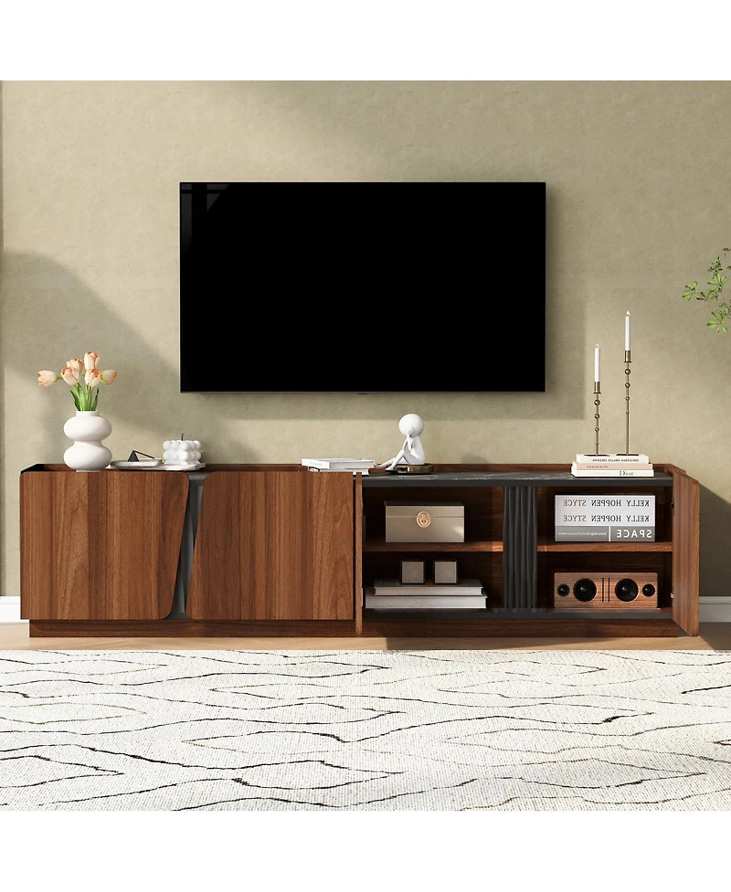 Streamdale Furniture Modern Storage Cabinet with Rounded Corners and Marble Top