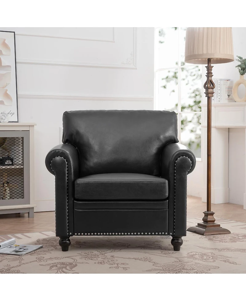 Streamdale Furniture Modern Pu Leather Rolled Arm Sofa with Birch Wood Legs