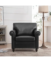 Streamdale Furniture Modern Pu Leather Rolled Arm Sofa with Birch Wood Legs