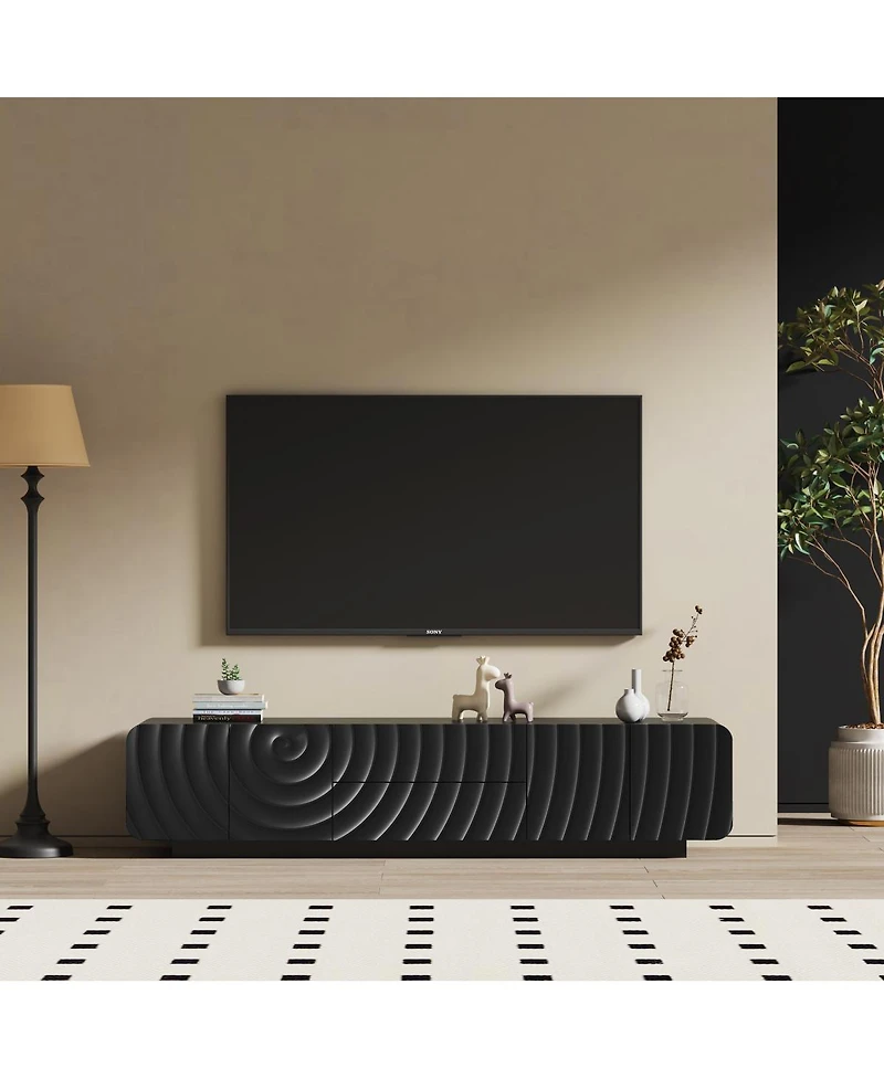 Streamdale Furniture 70'' Modern Spiral Wave Tv Console with Storage Cabinet and 2 Drawers