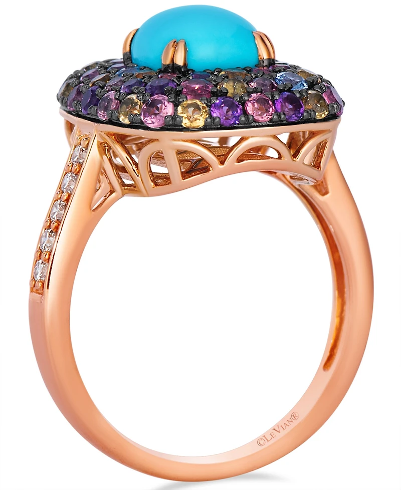 Le Vian Robin's Egg Blue Turquoise Cushion Cut, Multi-Gemstone (2.46 ct. t.w.) & Nude Diamond (1/6 ct. t.w.) Ring in 14k Strawberry Gold