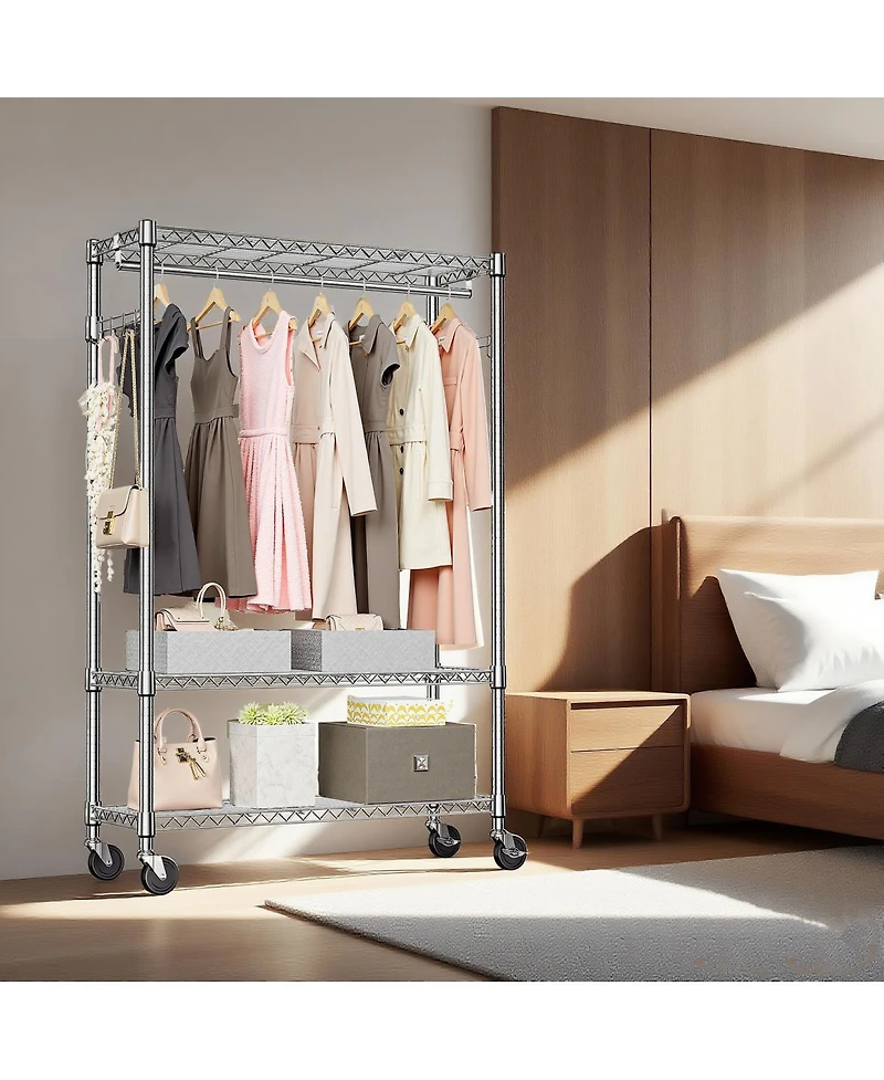 Streamdale Furniture Heavy Duty Rolling Garment Rack with Adjustable Metal Hang Rod