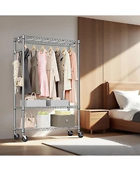 Streamdale Furniture Heavy Duty Rolling Garment Rack with Adjustable Metal Hang Rod