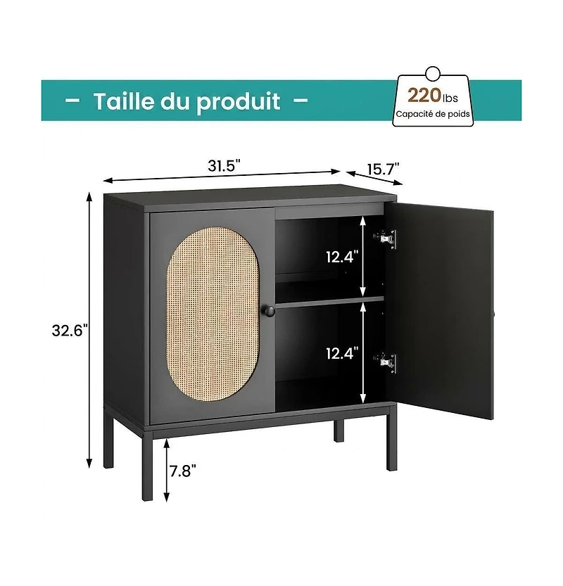 homfan Sideboard Buffet Cabinet Set of 2, Rattan-Style Storage Cabinets with Adjustable Shelves, for Dining Room, Kitchen and Living Room