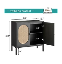 homfan Sideboard Buffet Cabinet Set of 2, Rattan-Style Storage Cabinets with Adjustable Shelves, for Dining Room, Kitchen and Living Room
