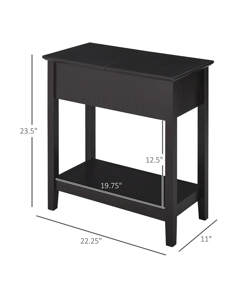 Clihome Narrow Side Table with Storage Dark Coffee End Table with Cabinet and Shelf, Side Table