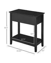 Clihome Narrow Side Table with Storage Dark Coffee End Table with Cabinet and Shelf, Side Table