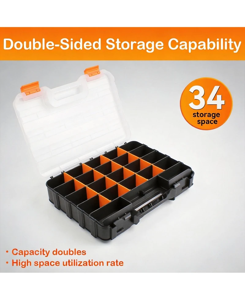 Xdovet Plastic Tool Box Double Side Organizer Small Parts Hardware Removable Dividers
