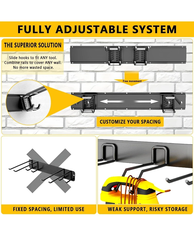 Xdovet Organizer Wall Mount Heavy-duty Storage Garden Adjustable Double Hooks Shovel Snowboard Yard Tools Shed