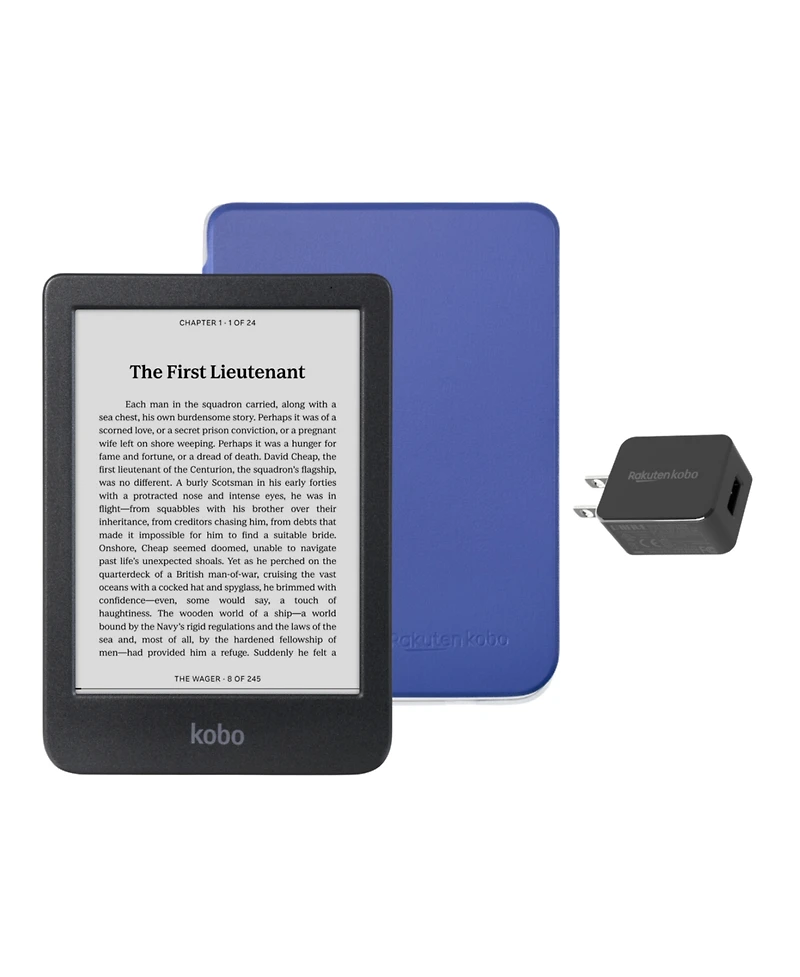 Kobo Clara 16GB Bw eReader with Cobalt Basic SleepCover Case and Ac Bundle