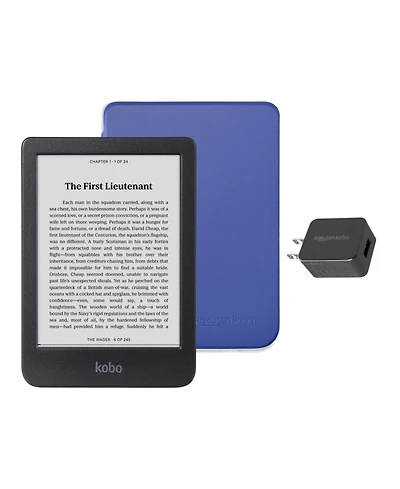 Kobo Clara 16GB Bw eReader with Cobalt Basic SleepCover Case and Ac Bundle