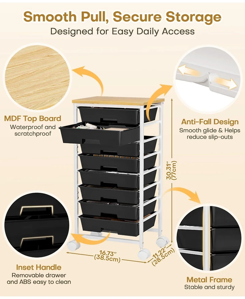 Xdovet Rolling Stordrawer Cart 8-Drawer Anti-fall Lockable Wheels