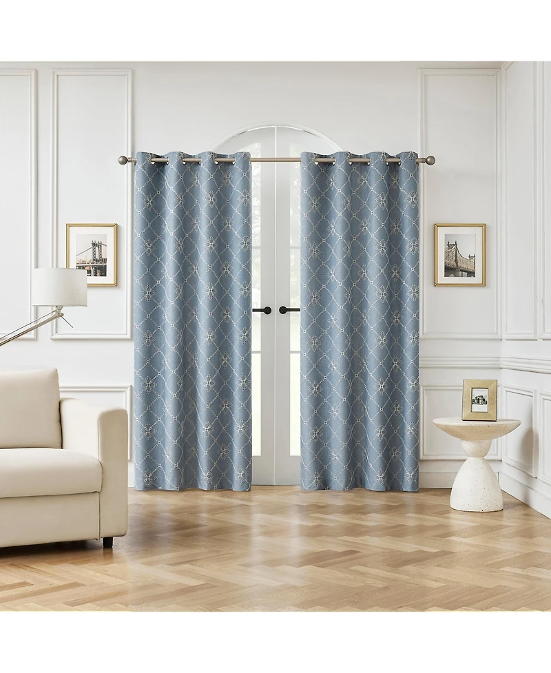 Sun Zero Adria Trellis Embroidered 100percentage Blackout Grommet Curtain Panel