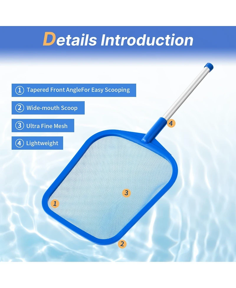 Xdovet Pool Skimmer Net Pole Aluminum Mesh Leaf Rake