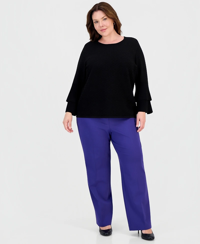 Kasper Plus Textured Bell-Sleeve Top