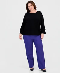 Kasper Plus Textured Bell-Sleeve Top