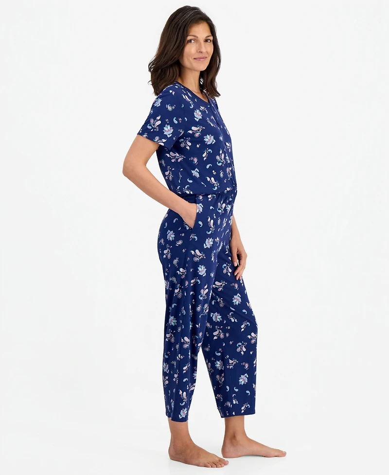 Charter Club Women's 2-Pc. Cotton Printed Cropped Pajamas Set