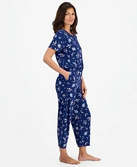 Charter Club Women's 2-Pc. Cotton Printed Cropped Pajamas Set