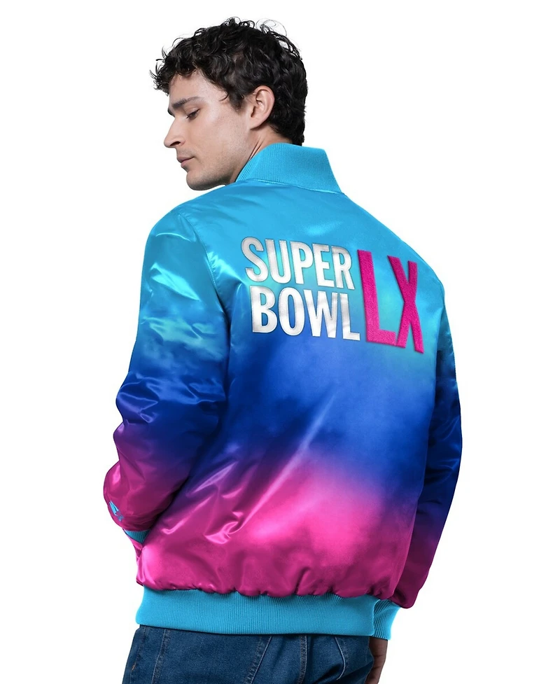 Starter Men's Light Blue Super Bowl Lx Full-Snap Varsity Jacket