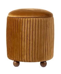 Glitzhome Modern 19" Pleated Velvet Upholstered Storage Ottoman or Accent Stool
