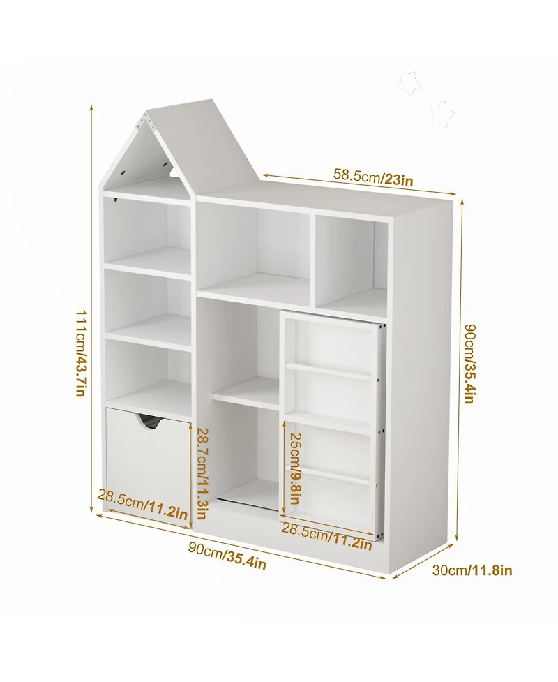 homfan Kids 7-Cubby Bookshelf with Removable Drawer, 3-Tier Sling Toy Storage Organizer, Easy Assembly Toddler Storage Cabinet for Playroom Nursery