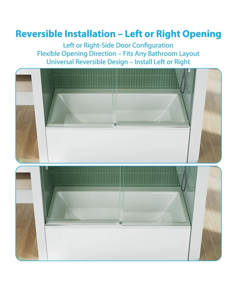 homfan Sliding Shower Door with Stainless Steel Frame 8mm Tempered Glass, Bathroom Enclosure for Tub Shower, Brushed