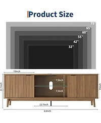 gaomon Tv Stands for Living Room, 63" Mid Century Modern Entertainment Center with Storage and Led Lights, Tv Console for Tv up to 75 inch with Power