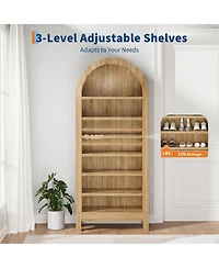 homfan Tall Shoe Cabinet, 70" Arched Storage Cabinet with 7 Tiers, Wooden Rack Adjustable Shelves